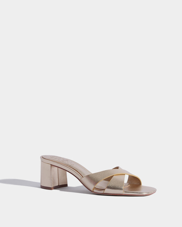 The Dreamer Mid Heel Slide Sandal in Gold